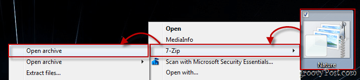 Kontekstni meni Windows 7 z uporabo 7-zadrg