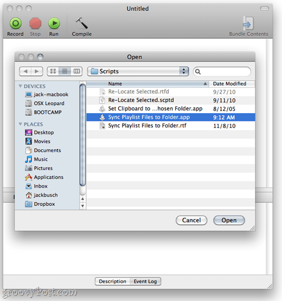 AppleScript Editor - SugarSync in iTunes