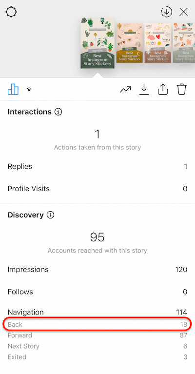 podatki o zgodbah v instagramu, ki prikazujejo povratne pipe, posnete na vaši zgodbi