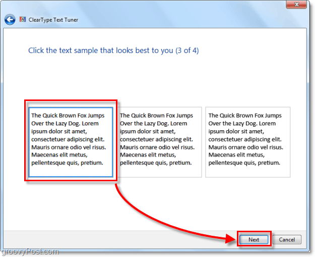 korak 3 umerjanja clearType v operacijskem sistemu Windows 7