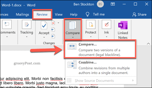 Primerjava dveh dokumentov Microsoft Word