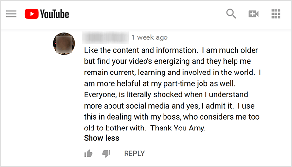 Amy Landino je od svoje publike prejela pozitivne povratne informacije o svoji video vsebini. Uporabnik na primer komentira, da njeni videoposnetki Pomagajo mi, da ostanem aktualna, se učim in sodelujem v svetu. Sem tudi bolj koristen pri svojem delu s krajšim delovnim časom.