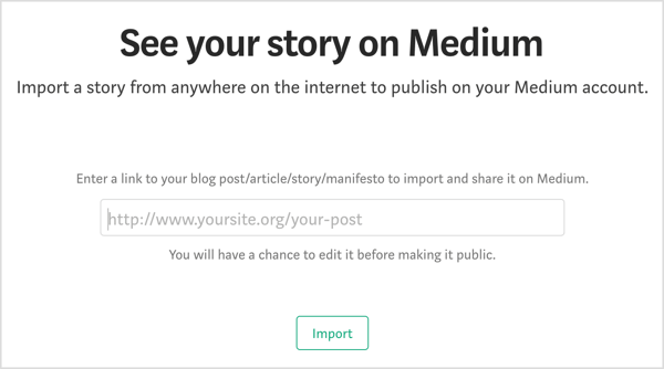 Vnesite URL, ki kaže na objavo v spletnem dnevniku, ki jo želite preusmeriti na Medium.
