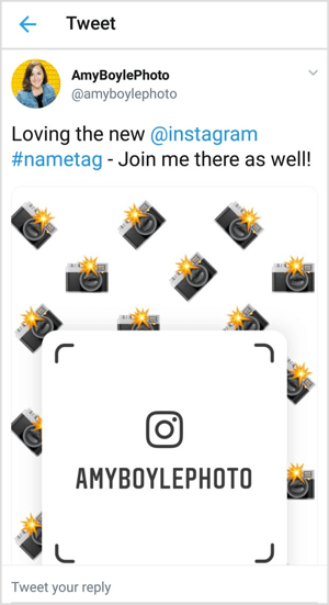 Navzkrižno promovirajte svojo imensko oznako Instagram na družabnih kanalih, kot je Twitter.