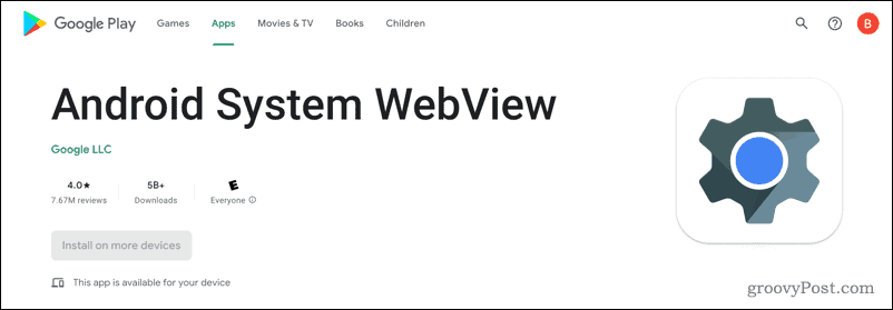 Android System WebView v trgovini Google Play