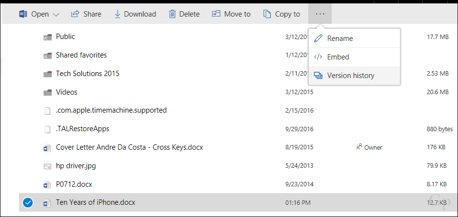 Obnovi prejšnje različice datotek v OneDrive