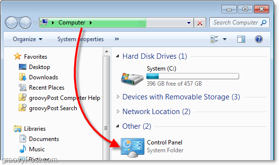 ogled nadzorne plošče iz mojega računalnika v sistemu Windows 7