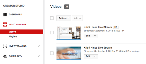 YouTube prenos v živo