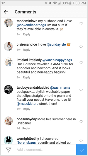instagram tag business v komentarjih
