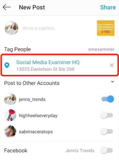 instagram nova možnost objave, ki prikazuje lokacijo, izbrano za označevanje