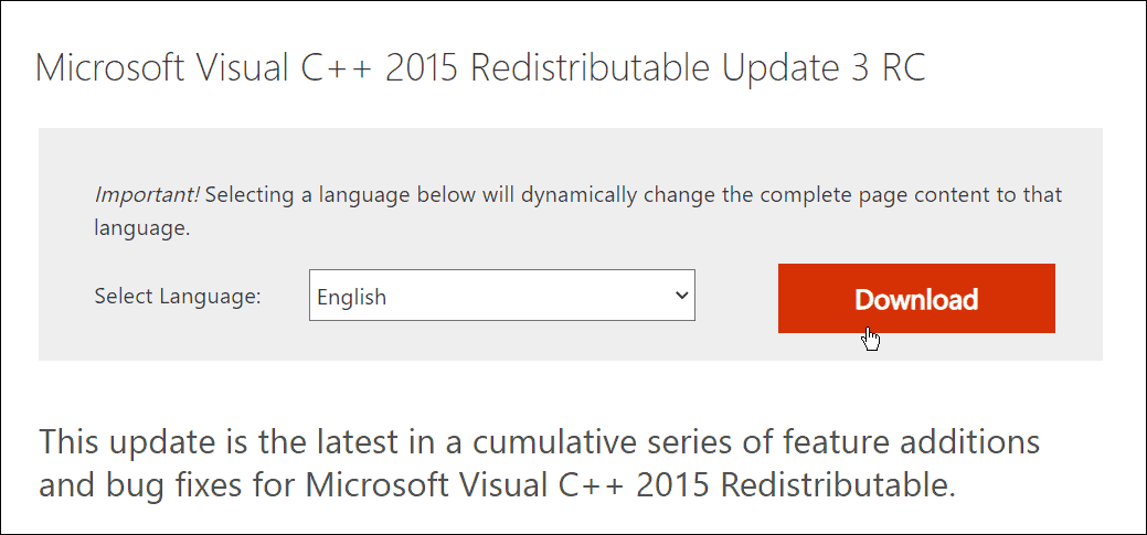 prenesite Microsoftov vizualni C++, ki ga je mogoče redistribuirati
