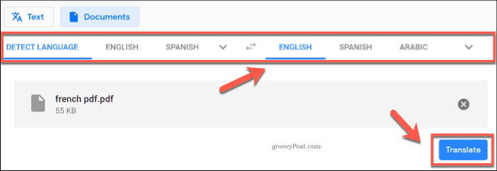 Prevajanje dokumenta s pomočjo Google Prevajalnika