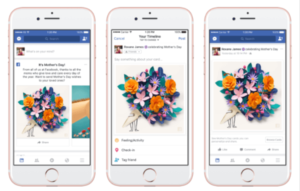 Facebook je v Facebook kamero razkril personalizirane kartice, tematske maske in okvirje ter začasno "hvaležno" reakcijo v počastitev materinskega dne.