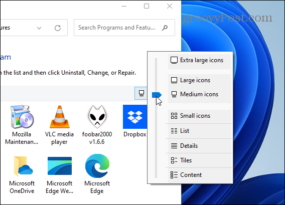 Spremenite nadzorno ploščo velikosti ikone aplikacije Windows 11
