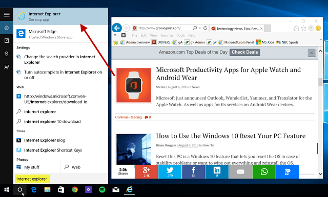 Nasvet za Windows 10: Poiščite in uporabljajte Internet Explorer, kadar je to potrebno