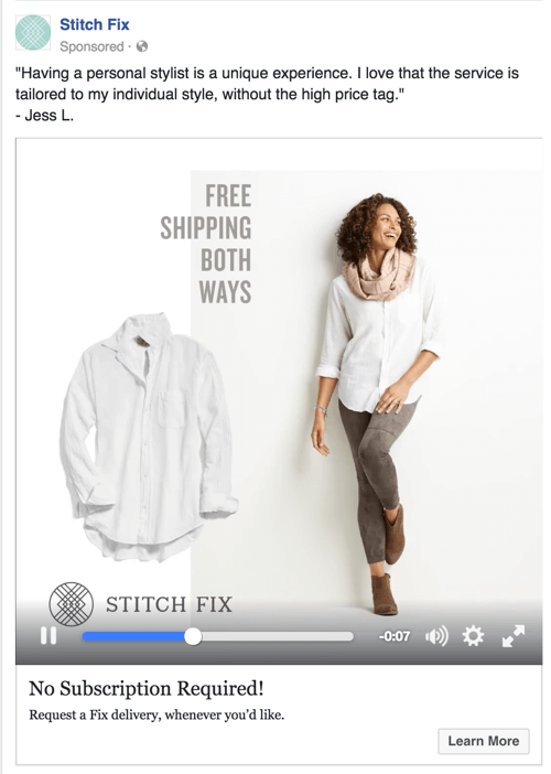 stitch fix facebook video oglas za ponovno ciljanje