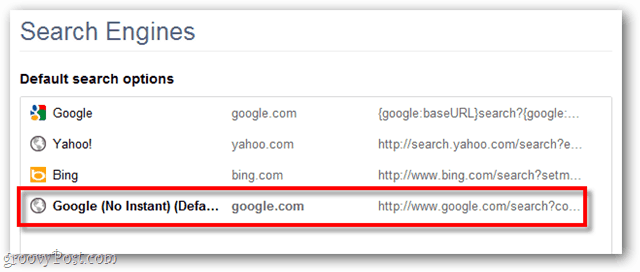 Privzete možnosti iskanja za Google Chrome