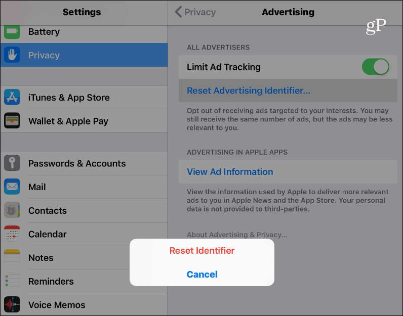 Ponastavi ID oglasa iOS