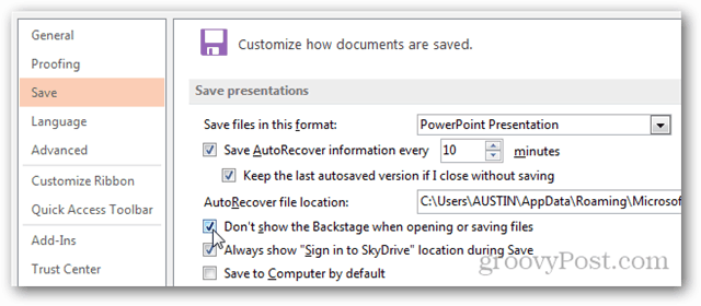 Hitro shranite datoteke v programu Office 2013 in obhodite zakulisje