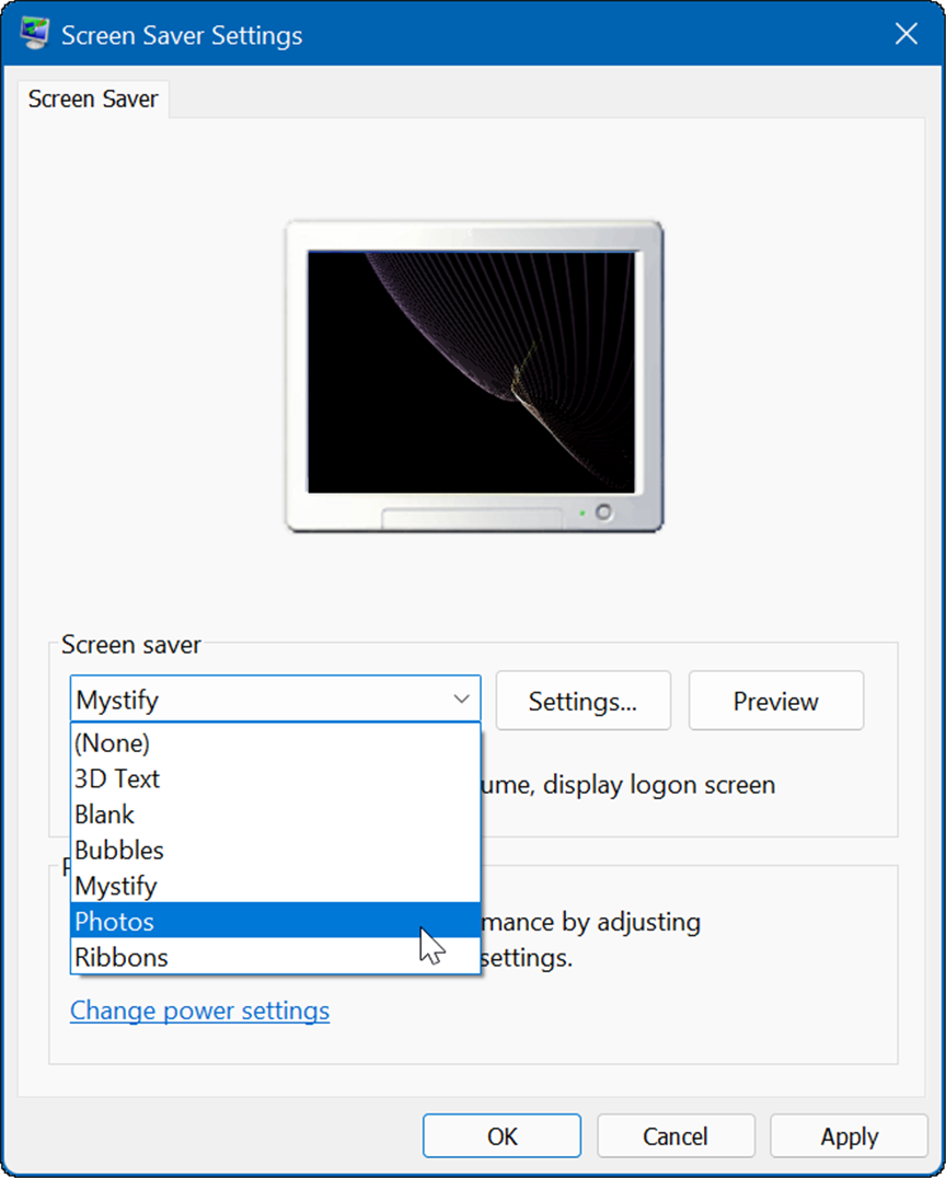 nastavitve ohranjevalnika zaslona nastavite fotografije kot ohranjevalnik zaslona v sistemu Windows