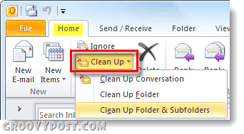 počistite mapo ali pogovore v programu Outlook 2010