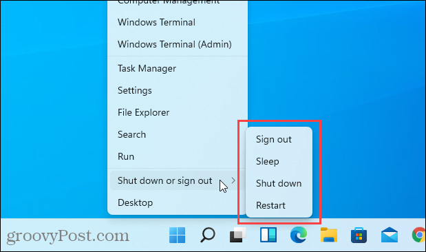 V meniju Windows + X v sistemu Windows 11 ni možnosti mirovanja