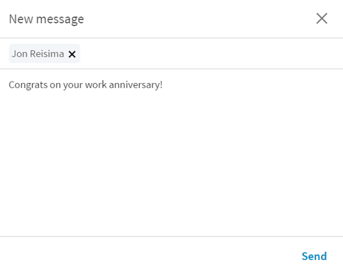 Ko kliknete gumb Say Congrats, LinkedIn odpre novo sporočilo s kratkim začetkom.