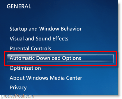 Windows 7 Media Center - kliknite možnosti samodejnega prenosa