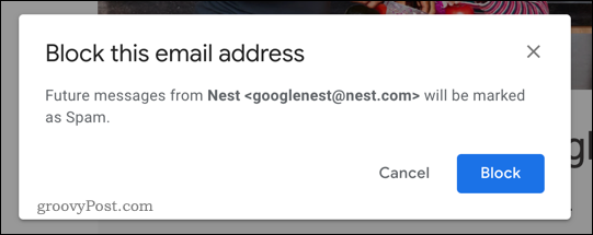 Gumb za blokiranje v Gmailu