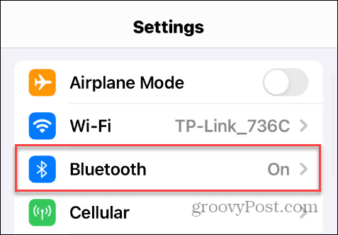 Možnost Bluetooth v nastavitvah sistema iOS