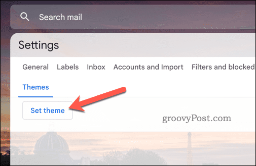 Gumb Nastavi temo za Gmail