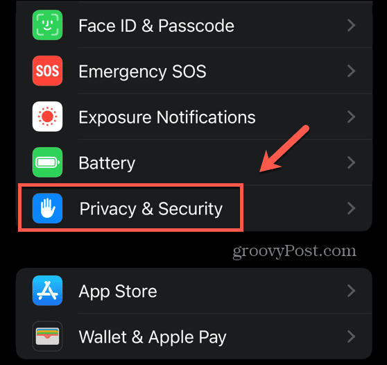 meni zasebnosti in varnosti iOS