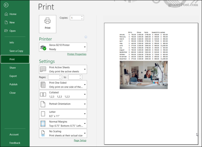 Predogled tiskanja brez mrežnih črt v Excelu 
