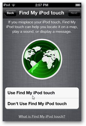 Nastavite iCloud Poiščite m Ipod Touch