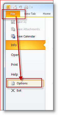Datoteka Outlook 2010, Možnosti