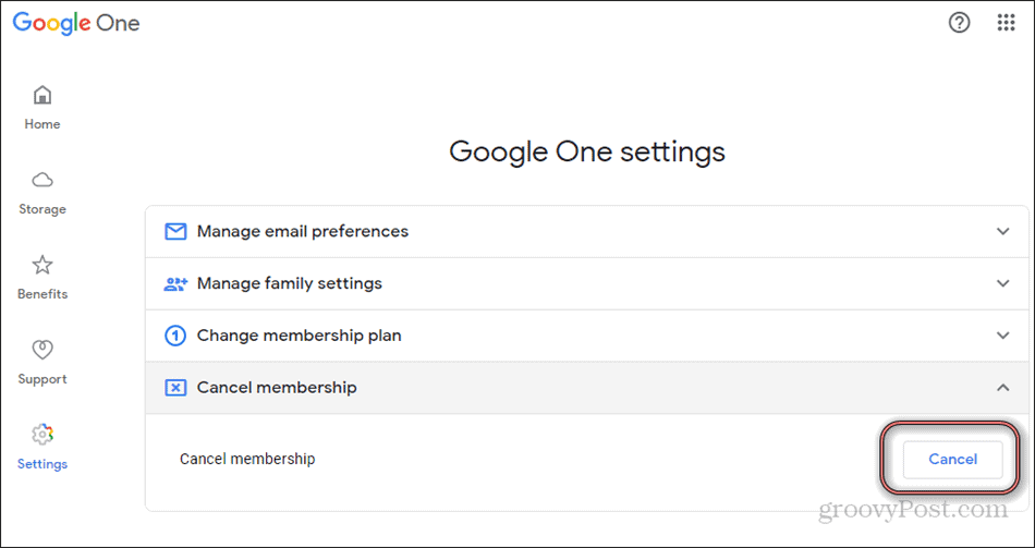 Google One prekliče članstvo