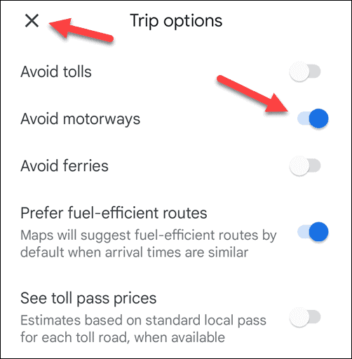 Izogibajte se avtocestam v Google Zemljevidih ​​na mobilnih napravah
