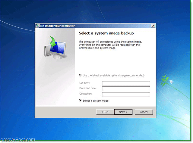 Izberite si sistemsko varnostno kopijo sistema Windows 7