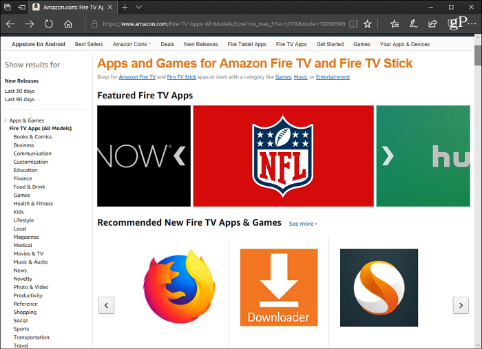 Aplikacije Spletna stran Fire TV Amazon