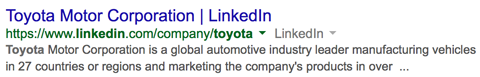 stran podjetja Toyota Linkin v Googlovih rezultatih iskanja