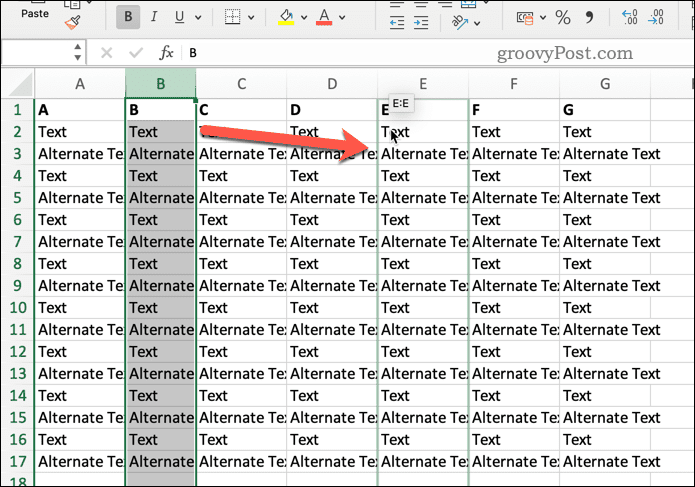Premikanje stolpca v Excelu
