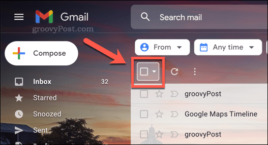 Ikona potrditvenega polja za izbiro e-poštnih sporočil v Gmailu