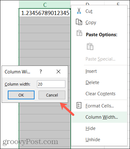 Povečajte širino stolpca v Excelu