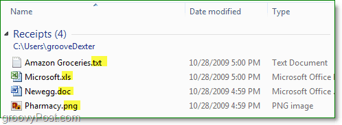 vse končano in zdaj razširitve datotek so vidne v operacijskem sistemu Windows 7