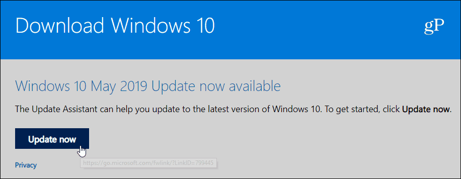Posodobite Windows 10 1903, maj 2019 Posodobitev