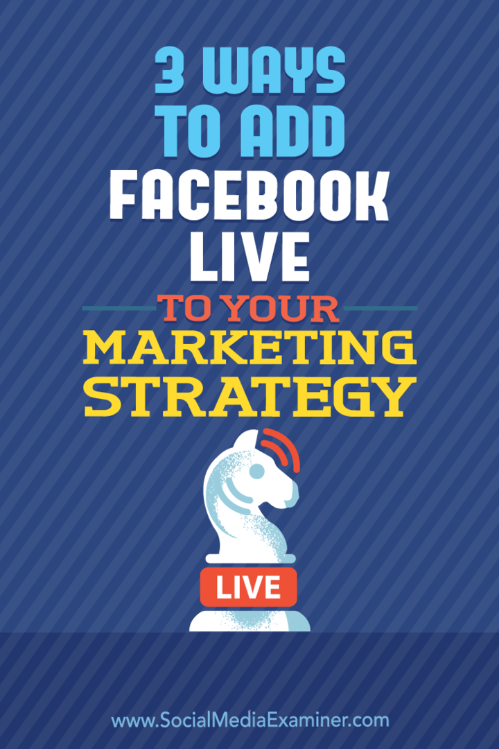 3 načina, kako dodati Facebook Live v svojo tržno strategijo, Matt Secrist na Social Media Examiner.