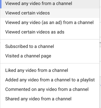 Kako nastaviti oglaševalsko akcijo v YouTubu, korak 27, nastavite določeno dejanje uporabnika za ponovno trženje