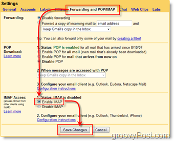 Uporabite Outlook 2007 z računom GMAIL Webmail z uporabo iMAP-a