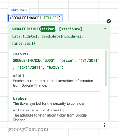 formula googlefinance