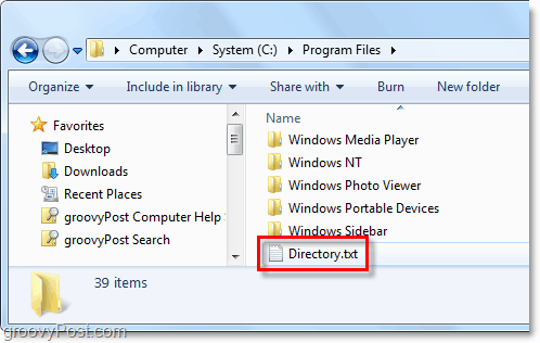 v sistemu Windows se ustvari datoteka directory.txt